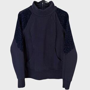 Lululemon Floral Flock Pullover Blue Women's Size 8 Reverse 1/4 Zip Sweatshirt